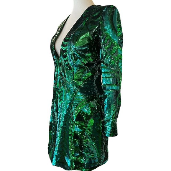 Balmain X H&M Emerald Green Sequin Mini Dress Size 8 - Picture 3 of 13